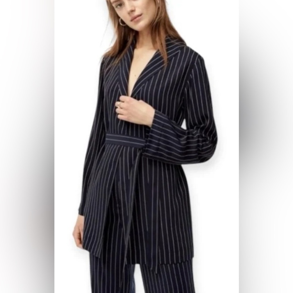 Babaton Kahlo Mid Length Tie Pinstripe Robe / Blazer